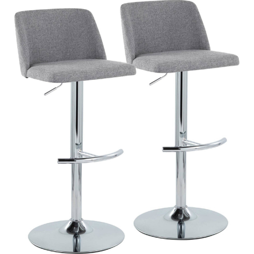 Toriano Adjustable Swivel Bar Stool in Grey Fabric & Chrome (Set of 2)